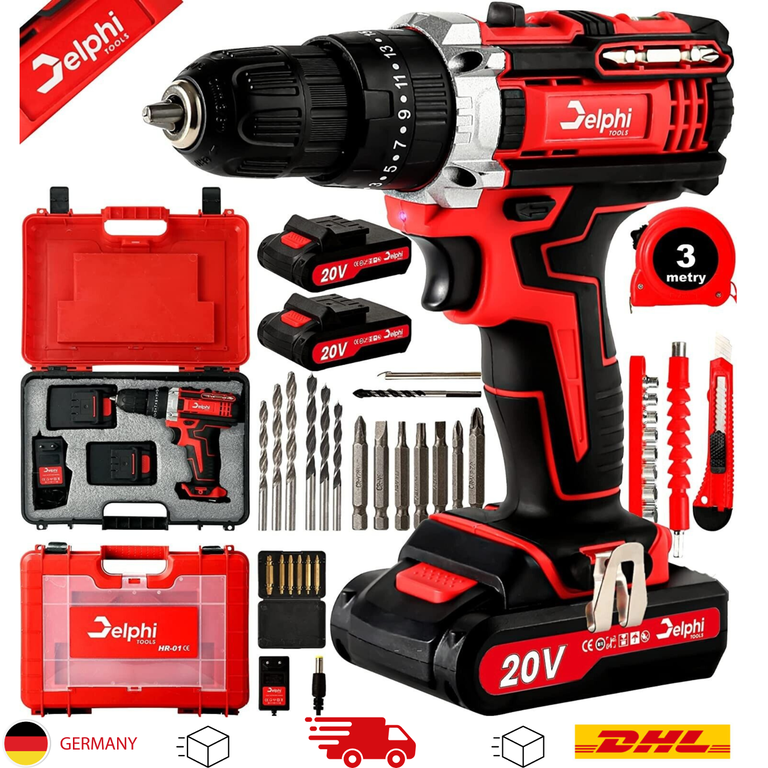 Bohrmaschine Akkuschrauber 20V 2 x Akku Ladegerät Bohrschrauber Set Schlagbohre (1) Bohrmaschine Akkuschrauber 20V 2 x Akku Ladegerät Bohrschrauber Set Schlagbohre (1)